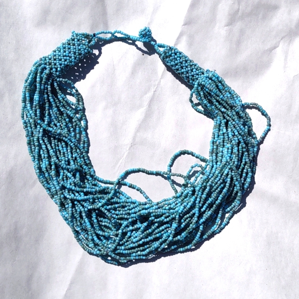Teal Bead Chocker style multi strand necklace